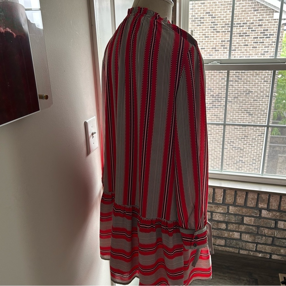 LOFT Striped Tunic Dress SP Bow Sleeves Drop Waist Coastal Preppy Chic - Picture 5 of 6